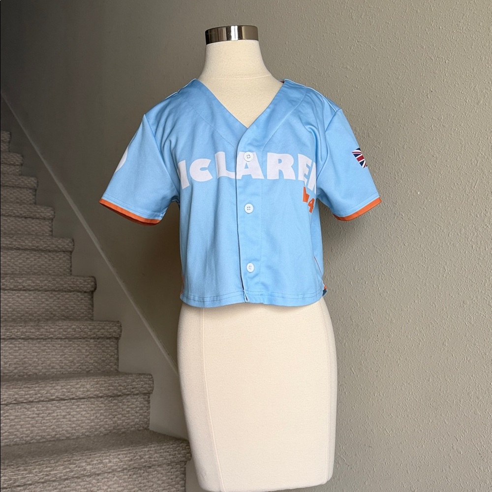 McLaren Sz M Norris LN4 Light Blue Cropped Button Up Jersey Top